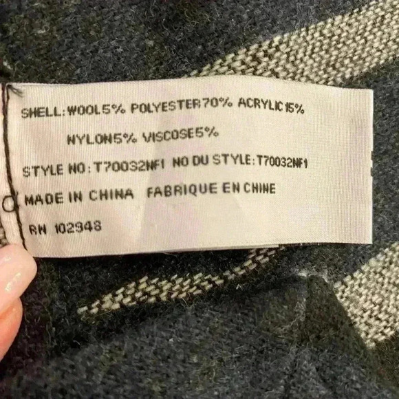 Tulle Anthropologie Womens Aztec Hooded Wrap Coat Wool Blend Pocket Gray Blue M - Picture 9 of 14